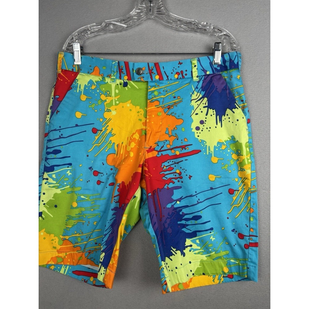 Loudmouth‎ Golf Shorts Men's Size 34 Blue Paint Splatter Chino Colorful Splash